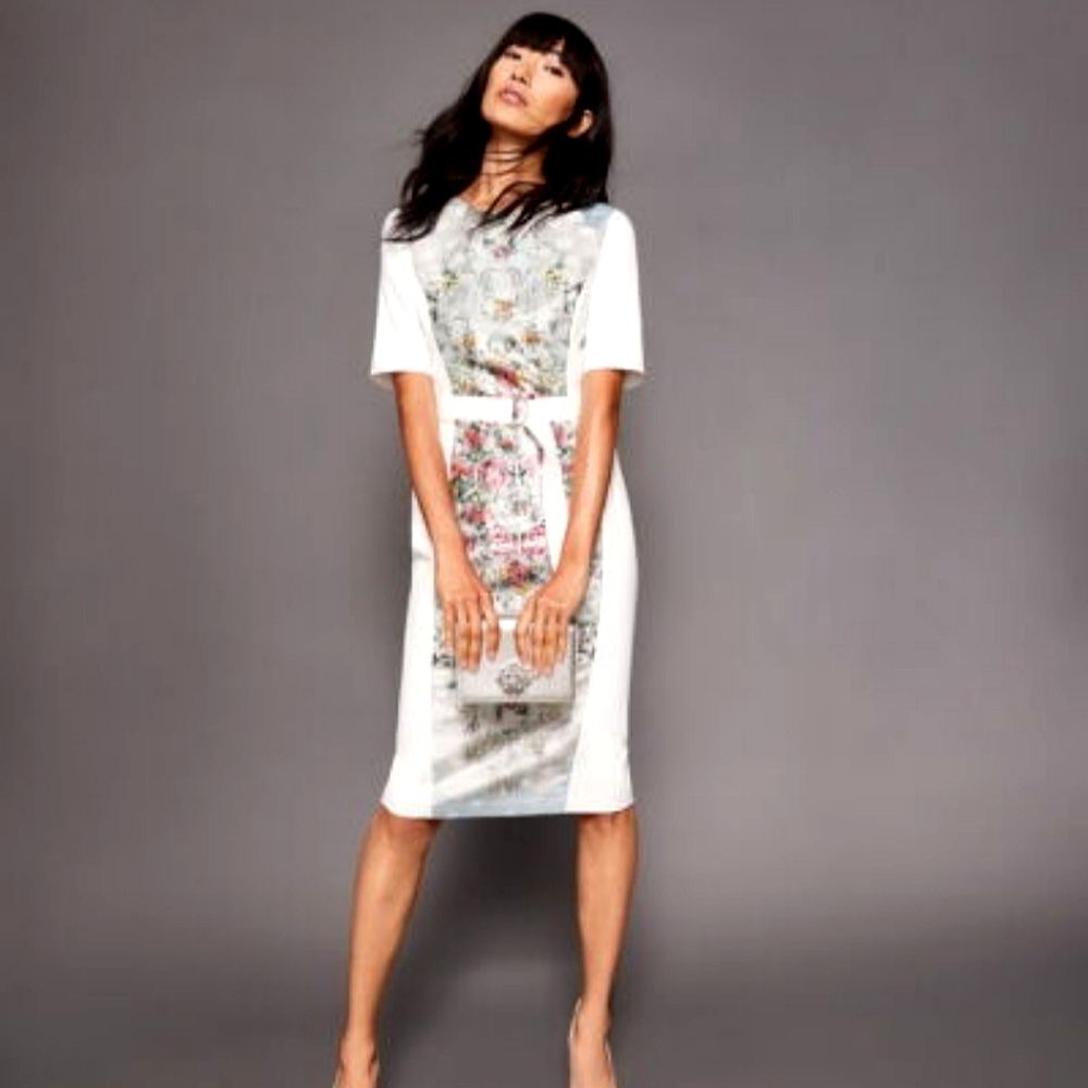 Ted Baker London Dorn Pale Blue Patchwork Body-Con Dress TB size 3 US size 8